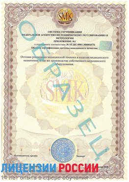 Образец сертификата соответствия (приложение) Сафоново Сертификат ISO 13485